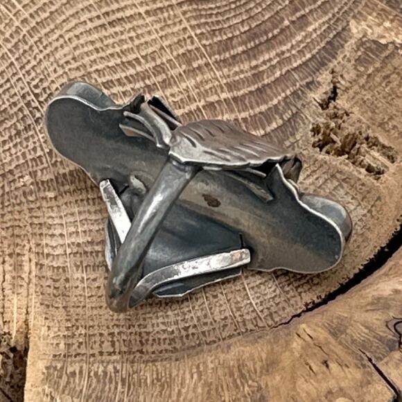 1960s Native American ZUNI Sterling Silver Turquoise Modernist Ring Leaves 8.25 - Picture 2 of 3